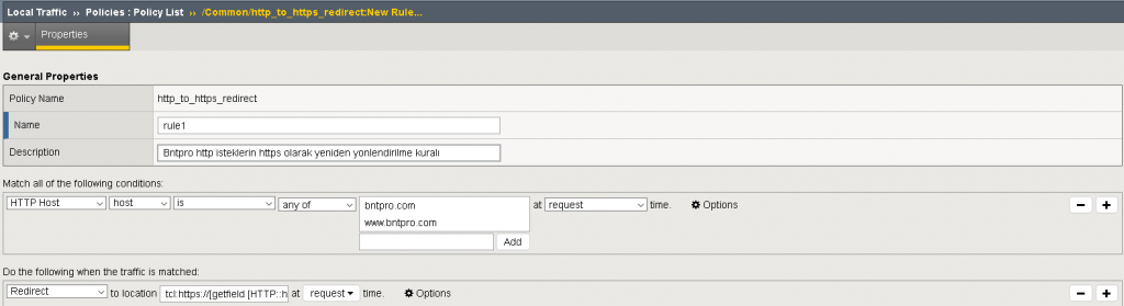 Bntpro Ltm Policy ile URI Redirect Islemi 1